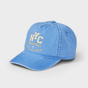 Boys' NYC Basketball Baseball Hat - Blue: Cotton Twill, Adjustable Back Snap, Midweight Fabric, Typography Pattern - 1 of 3