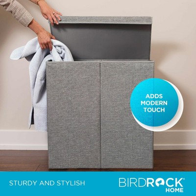 Double Gray Polyester Linen Collapsible Laundry Hamper with Lid