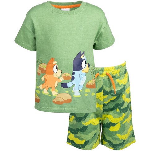 Bluey Bingo Toddler Boys Graphic T-shirt & French Terry Shorts Green 3t ...