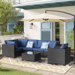 CAVINAS Patio Sectional Sets, 7 Pieces Outdoor Patio Conversation Sets, Modern Outdoor Sectional Furniture for Balcony, Black+Blue - 1 of 4
