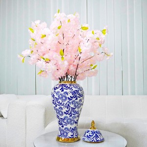 NicBex Cylinder Ceramic Vase Home Decor with Blue Pattern, Gold Trim and Removable Lid for Centerpieces for Dining Room, Living Room, Office - 1 of 4
