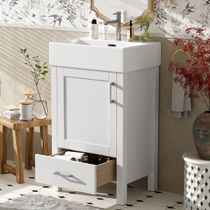 FURNIinspire Bathroom Storage Cabinets Modern Bathroom Vanity With Ceramic Sink, Drawer, Under Sink Organizer, White, 15.16"*20.28"*34.8" - 1 of 4
