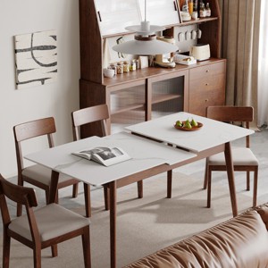 47.2–59.1 in Solid Oak Extendable Dining Table with Rounded Corners, Water-Resistant Finish for 6–10 People-Baofuwish - 1 of 4
