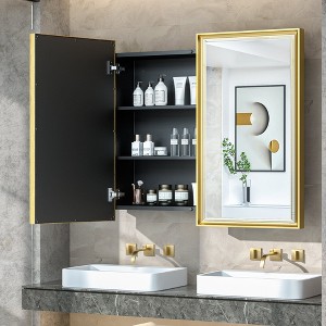 Keonjinn 36 in. W x 32 in. H  Metal Framed Gold Rectangular Framed Recessed/Surface Mount with Mirror,Gold - 1 of 4