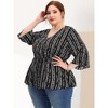 Agnes Orinda Women's Plus Size V Neck 3/4 Sleeve Boho Striped Peplum Babydoll Blouses - 3 of 4
