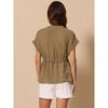 INSPIRE CHIC Women's V Neck Short Peplum Sleeve Henley Button Down Drawstring Waist Dressy Blouses - 4 of 4