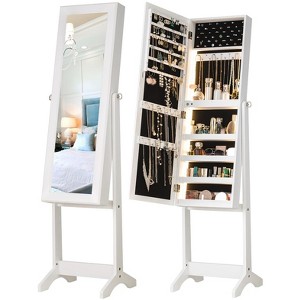 63.5" H Full Length Mirror with Jewelry Storage, LED Mirror Jewelry Cabinet Standing Jewelry Armoire White - 1 of 4