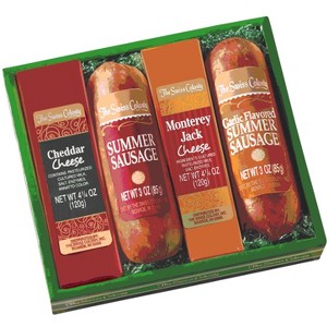 The Swiss Colony Sausage & Cheese Bars - Assorted Monterey Jack and Cheddar Cheese, Original and Garlic Summer Sausage Treats Gift Box of 4 - 1 of 3