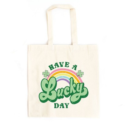City Creek Prints Lucky Day Rainbow Canvas Tote Bag - 15x16 - Natural