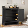 DobleePy 31.5" Natural Rattan Shoe Cabinet with 2 Doors, 5-Tier Wooden Organizer with Adjustable Shelves for Entryway & Living Room - 3 of 4