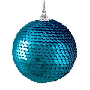Northlight 3" Turquoise Blue Sequin Shatterproof Ball Christmas Ornament - 1 of 4