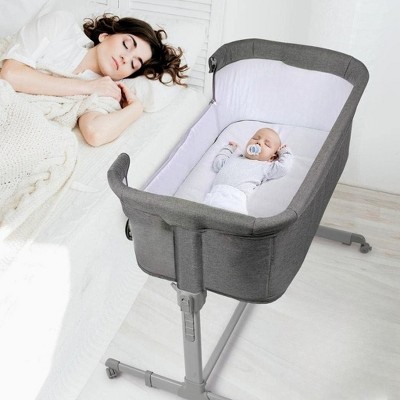 3 in 1 Bassinet, Bedside Sleeper, & Playpen, Easy Folding Portable Crib (Grey)