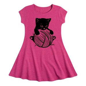 Girls' - Instant Message - Cat Yarn Kid Fit & Flair Cap Sleeve Graphic Dress - 1 of 4