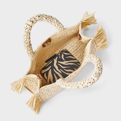 Universal Thread Straw Fringe Small Detachable Strap Crossbody Tote Handbag - Universal Thread™ Natural — фото 4