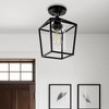 YANSUN 7 in. 1-Light Black Farmhouse Retro Cage Semi Flush Mount - 3 of 4