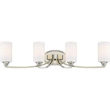 Minka Lavery Modern Wall Light Polished Nickel Hardwired 33 1/4" 4-Light Fixture Etched Opal Glass for Bathroom Vanity Living Room