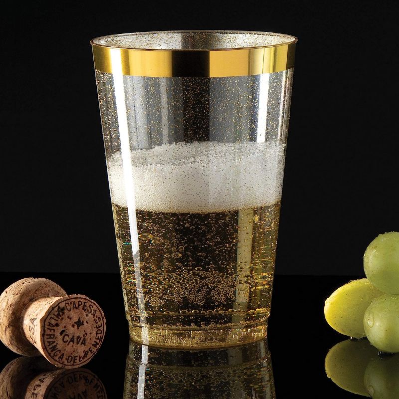 Chateau Fine Tableware 100 Gold Glitter Gold Rimmed Plastic Cups 14 Oz Wine Glasses, 5 of 7