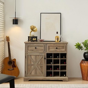 Vynxaria Farmhouse Buffet Cabinet with Storage Sideboard with 2 Drawers, Wine Bar Cabinet with Removable Wine Racks Storage,gray - 1 of 4
