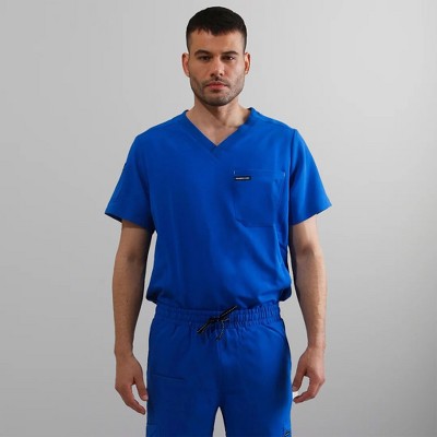 Members Only Men's Manchester V-Neck Scrub Top With Waist & Sleeve Pockets