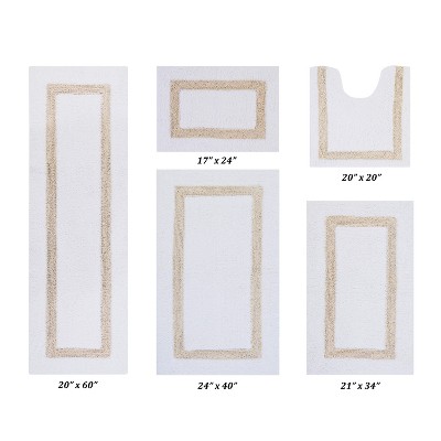 Hotel 5 PC Bath Rug 100% Premium Cotton Tufted Weave Two Tone Reversible Bathroom Rug, Super Soft Absorbent, Machine Washable Bath Mat
