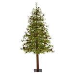 6ft Nearly Natural Pre-Lit LED Wyoming Alpine with Pinecones Artificial Christmas Tree Clear Lights