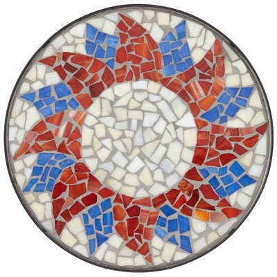 Sunburst Mosaic Red Top 21" Outdoor Accent Side Table Set with Black Iron Frame