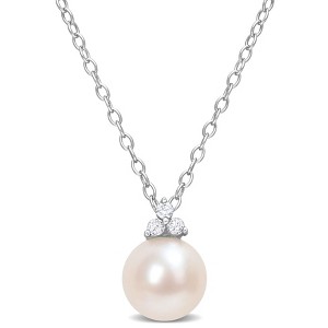 EVERLY JEWELRY | Sterling Silver 8-8.5mm Cultured Freshwater Pearl and Diamond Accent Pearl Pendant with Chain - 18 inch - 1 of 4