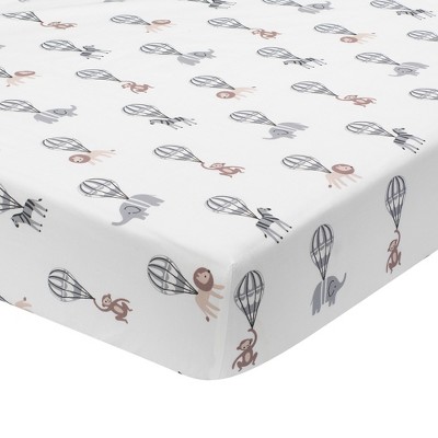 Lambs & Ivy Linen Safari White Animals 100% Cotton Baby Fitted Crib Sheet