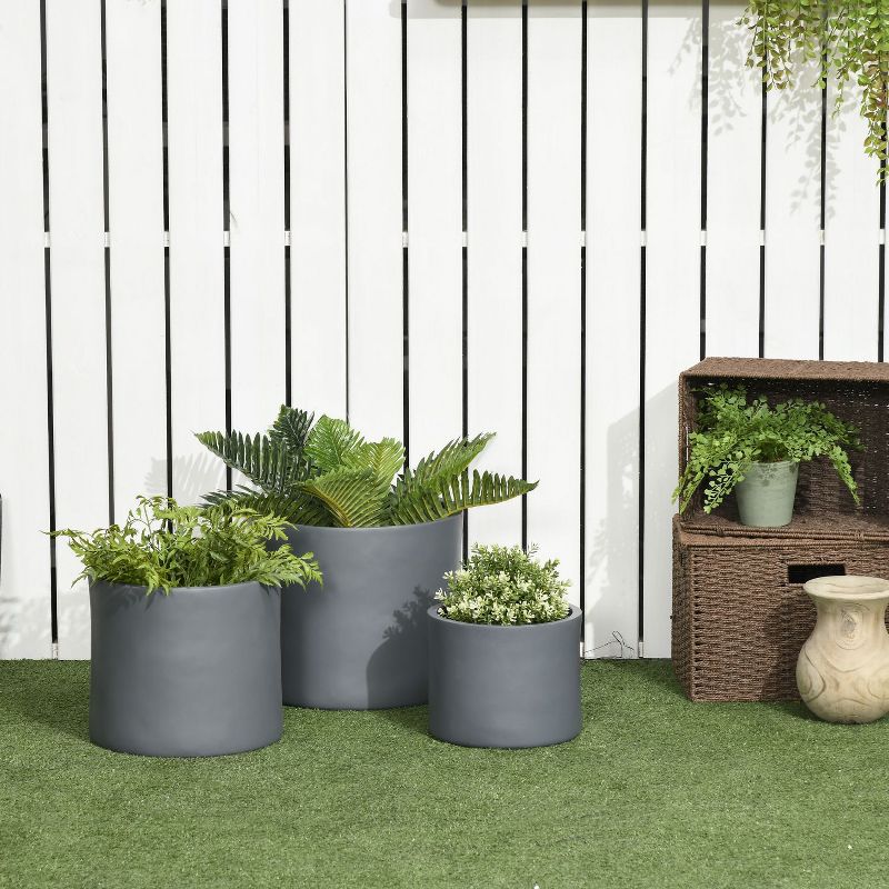Kelly 3-piece MgO Planter Pots Set, Patio Flower Pot with Drainage Holes, 13/11.5/9in, Outdoor Furniture - The Pop Home, 1 of 9
