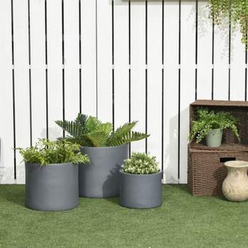 3-piece MgO Outdoor Planter Pots Set, Patio Flower Pots with Drainage Holes, 13/11.5/9in  - The Pop Home