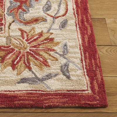 Red Floral Hand-Hooked Wool Area Rug, 6' x 9'