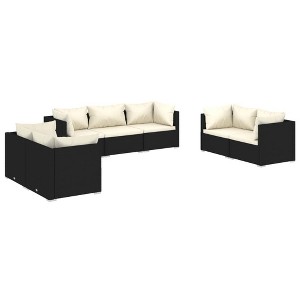 vidaXL Outdoor Patio Lounge Set with Cream Cushions, Black Poly Rattan Garden Sofa Set with Durable Powder Coated Steel Frame and Easy to Clean Design - 1 of 4