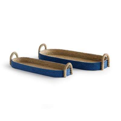 Plum & Post Tiana Seagrass Long Oval Serving Baskets Set of 2