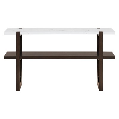 PDTEND 54" Retro Elegant Versatile Storage Console Table with Marble-Effect Top for Entryway and Living Room