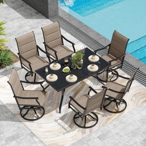VisioGear Patio Accent Table Sets, 7-Piece Outdoor Table and Chairs Set, Patio Table with Umbrella Hole for Backyard, Brown, 21.7"*21.7"*40.2" - 1 of 4