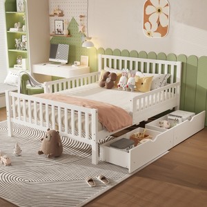 Merax Classic Solid Wood Platform Bed with Dual Guardrails & Two Underbed Storage Drawers - 1 of 4