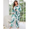 Women Plus Size 2 Piece Sleepwear Floral Print V Neck Pajamas Loungewear with Pockets - 2 of 4