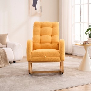Akoasm Modern Rubber Wood Rocking Chair With High Back, Footrest For Living Room & Bedroom-Yellow - 1 of 4