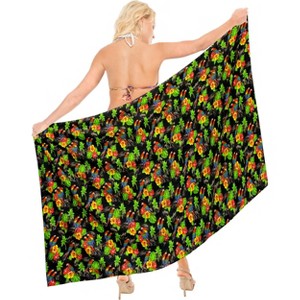 LA LEELA Women's Beachwear Summer Beach Bikini Wraps Sarong Swimwear Swim Cover Up Wrap Skirt Swimsuit Pareo Coverups for Women One Size Black,Floral - 1 of 4