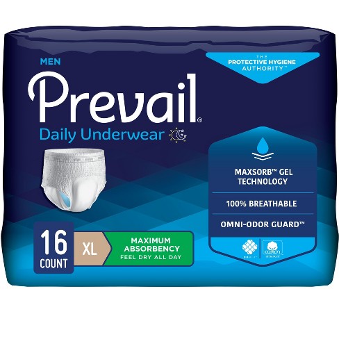 Prevail Daily Underwear For Men, Pull On With Tear Away Seams, X-large  (48-64), 16ct Bag : Target