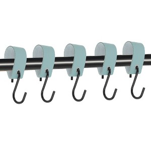 Unique Bargains Multi-Purpose Leather Metal Loop Coat S Hooks  for Wardrobe Clothes Rail Kitchen Bathroom 5Pcs - 1 of 4