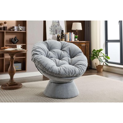 Papasan Chair w/Cushion and Frame,Oversized Comfy Chenille Upholstered Round Swivel Accent Chair for Living Room Bedroom