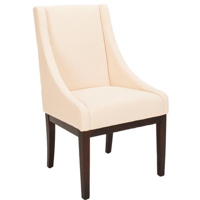 Elegant Transitional Sloping Armchair in Natural Cream with Cherry Mahogany Legs