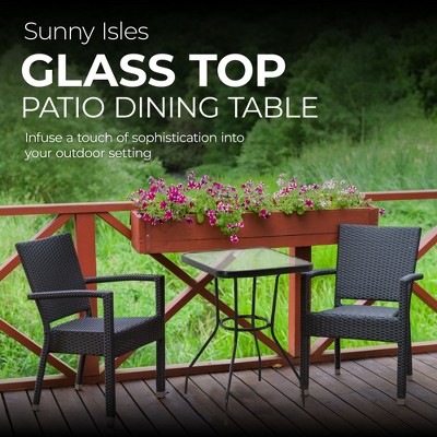Four Seasons Courtyard Black Steel Glass Top 24-Inch Patio Dining Table