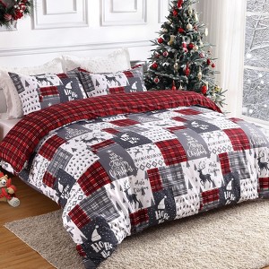 Twin XL Christmas Duvet Cover Set, 2-Piece Patchwork Pattern Soft Bedding with Pillow Sham, Cute Comforter Cover for Dorm or Guest Room - 1 of 4