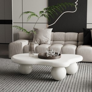 VYNXARIA 40-Inch Cream White Cloud Shaped Coffee Table with 3 Ball Legs - Chic Living Room Essential - 1 of 4