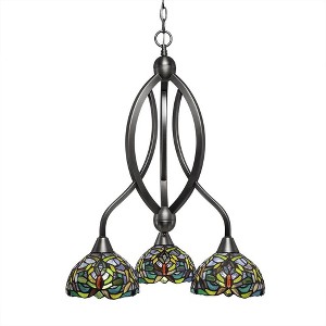 Toltec Lighting Bow 3 - Light Chandelier in  Brushed Nickel with 7" Kaleidoscope Art Glass Shade - 1 of 1