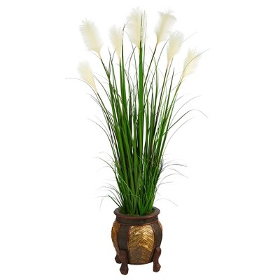 Nearly Natural 63-in Wheat Plum Grass Artificial Plant in Decorative Planter