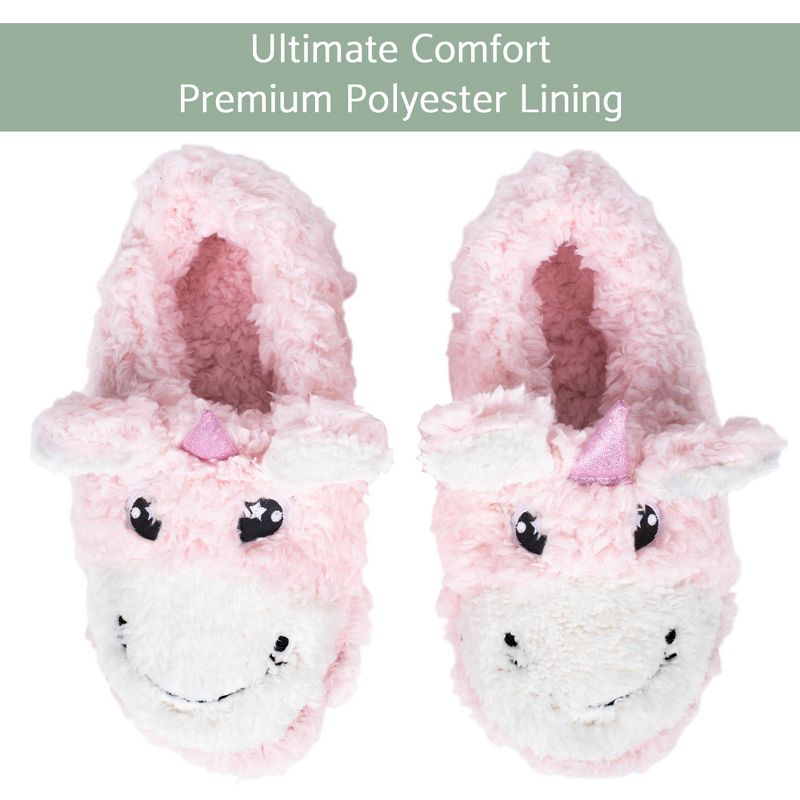 Elanze Designs Unicorn Pink Women's Animal Cozy Plush Lined Non Slip Fuzzy Slipper - Small, 2 of 7