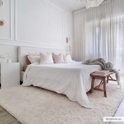 Hauteloom Faina Solid Cream Shag Rug Washable